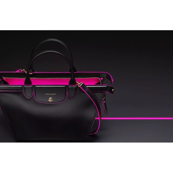 Longchamp Le Pliage Heritage Black Pink Leather - Picture 2 of 8